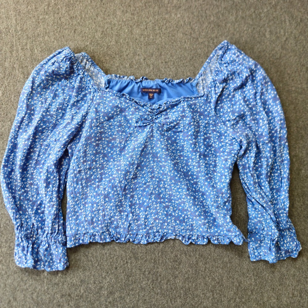 Floral Square Neck Puff Sleeve Top Medium Milkmaid Peasant Cottagecore Y2K 90s